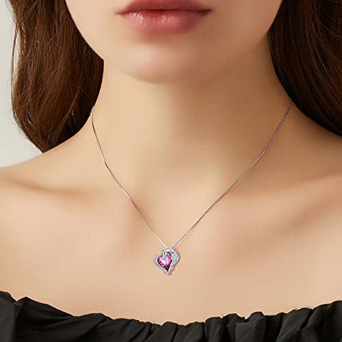 Aoboco Horse Necklace Sterling Silver Horse In Heart Pendant Necklace Animal Horse Jewelry Gift For Women Teen Girls Horse Lovers, October Birthstone Jewelry With Pink Austrian Crystal #TOP4