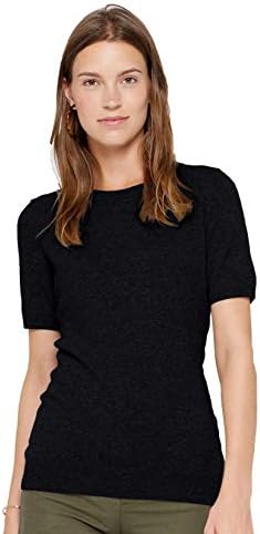 State Cashmere Short Sleeve Crewneck Sweater - Pullover Tee for Women Made with 100% Pure Cashmere Sourced from Inner Mongolia Goats - Soft, Lightweight & Versatile - (Black, Medium)