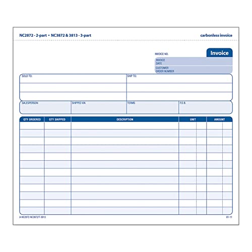 Adams Invoice Unit Sets, 7.44 x 8.5 Inch, 3-Part, Carbonless, White/Canary/Pink, 50 Sets per Pack (NC3872-50)