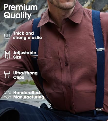 Image of PIERROT Men's Suspenders - One Size Adjustable and Elastic Suspenders for Men Trousers Heavy Duty with 4 Very Strong Clips