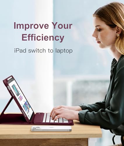 Image of Hamile for iPad 11th 10th Generation Case with Keyboard - 7 Colors Backlit Wireless Detachable Folio Keyboard Cover with Pencil Holder for iPad A16 11-inch 2025 10th Gen 10.9 Inch 2022 (Dark Cherry)