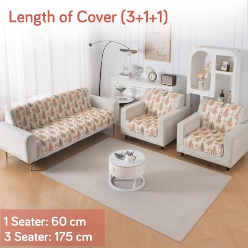Image of HOKIPO Royal Kalamkari Quilted Sofa Cover 5 Seater with Tassels Set - Sofa Cover for Seat & Back | 'Tassel Twigs' Series (NEW-IN-991-T2 + IN-989-T2)