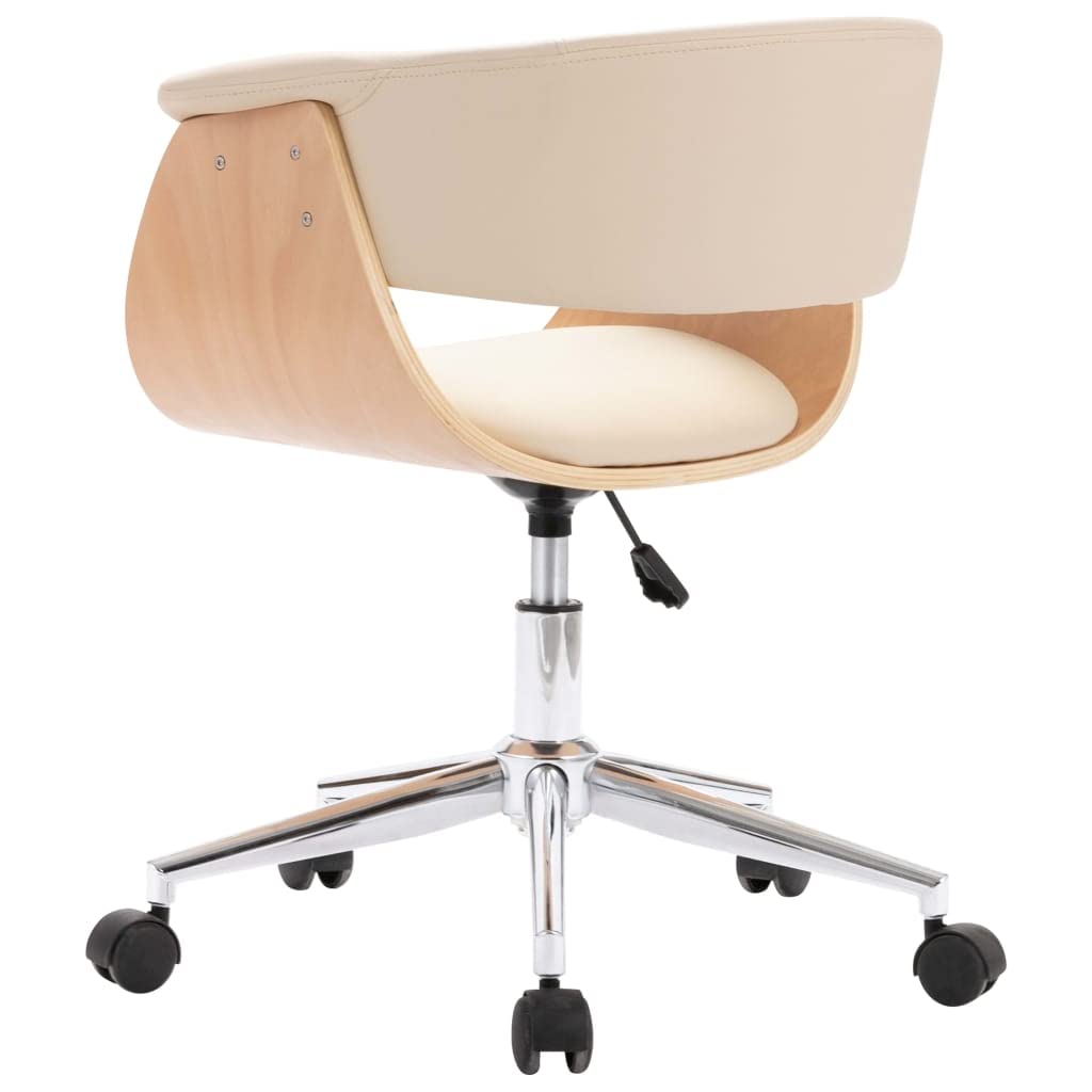Silla de oficina ergonómica con asiento regulable en altura y función giratoria de 360 grados, cómoda silla giratoria con acolchado de espuma de piel sintética sobre estructura de madera