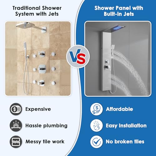 Image of ROVOGO LED Shower Panel Tower System with Lights, 5 Shower Modes, 46.5 Inch