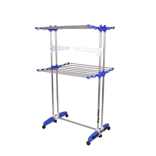 Mega Stainless 2 Tier with Double Pole, Make in India, Portable Cloth Drying Stand
