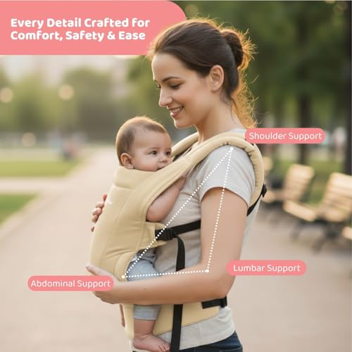 Image of Haus & Kinder Enlace Baby Carrier for 0 to 2 Years Baby, Ergonomic Baby Carry Bag for Newborn to Toddler, Soft Infant Carrier with Adjustable Straps, Breathable Lightweight Baby Carrying Bag, Up to 11.3 Kg (Beige)
