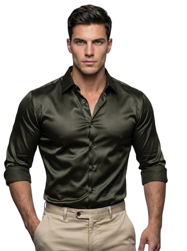 Image of Diverse Men's Satin Casual Shirt | Premium Solid Poly Satin | Wrinkle-Free, Full Sleeve Regular Fit Office, Business Wear