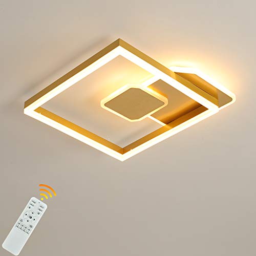Qcyuui 43W plafonnier LED, plafonniers à intensité variable avec abat-jour en or, luminaires acryliques modernes pour salon chambre salle à manger cuisine décor intérieur, carré Cover