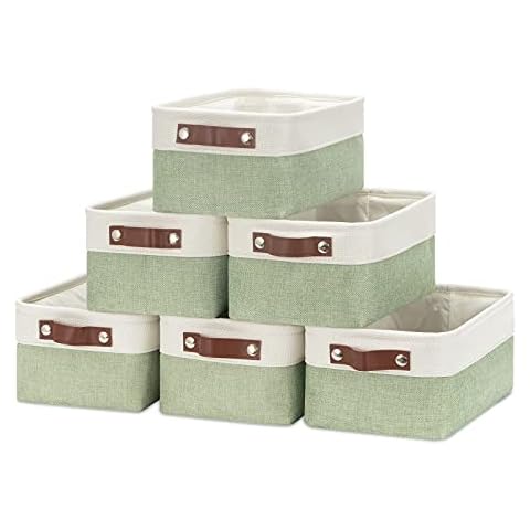 Collapsible Storage Baskets for Shelves(6pack) Small Fabric Bins with Handles, Linen Baskets Organizer Bins for Organizing Closet Nursery Home Shelves(Gray&Green, 11.8” x 7.8” x 5.1”) Cover