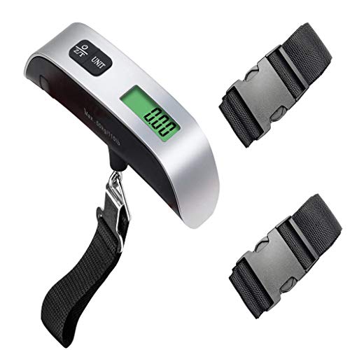 110 Lbs Digital Hanging Luggage Scale Portable Handheld Baggage Scale for Travel Included Battery LCD Display Temperature Sensor+2 PCS Adjustable Luggage Straps (Black)
