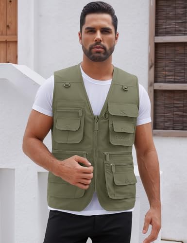 image for Flygo Men's Fishing Vest Utility Lightweight Outdoor Travel Safari Pho