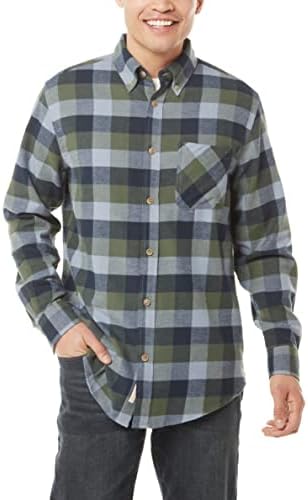 Weatherproof Vintage Mens Casual Soft Brushed Plaid Button-Down Flannel Shirt (Navy/Green, X-Large)