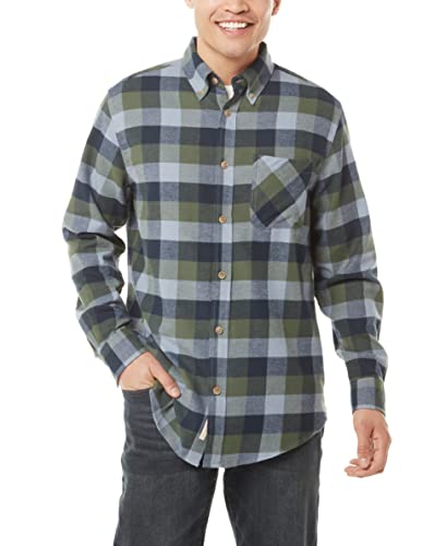 Weatherproof Vintage Mens Casual Soft Brushed Plaid Button-Down Flannel Shirt (Navy/Green, X-Large) #TOP2