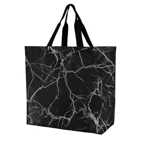 Black Marble Large Grocery Tote Bag Women Fashion Handbag Duty Reusable Shoulder Bag for Travel Vacation Shopping Beach Bags