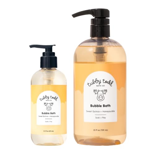Tubby Todd Bubble Bath for Kids, Toddlers and Babies | Hypoallergenic, Non-Irritating, Sensitive Skin, 2 Pack, 25 fl oz and 8 fl oz, Sweet Quince and Honeysuckle