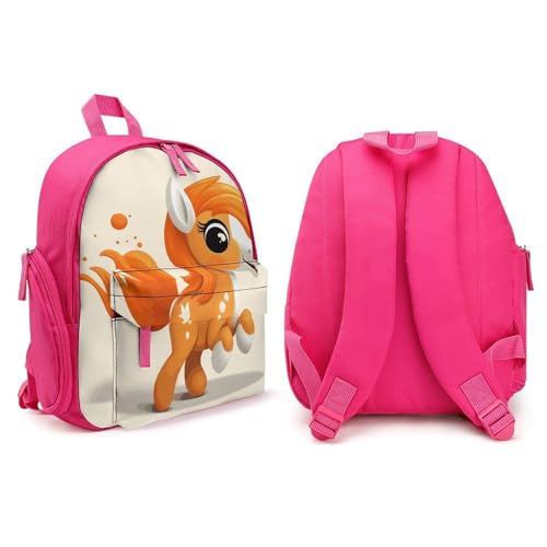 Cute Orange Pony Backpack Small Book Bag with Side Pocket, Lightweight Durable Backpack, Travel Rucksack, Pink-style4
