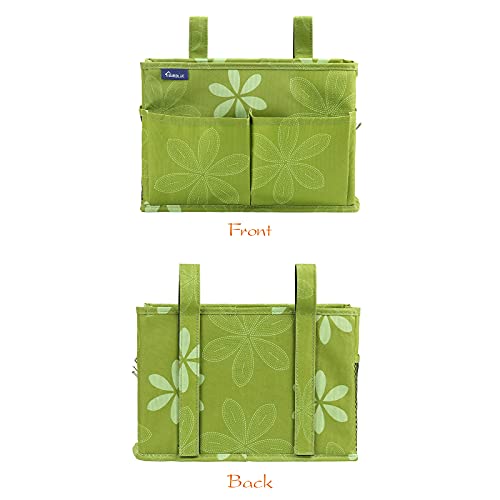 Image of Surblue Bedside Caddy Hanging Organizer Storage Bag for Bunk and Hospital Beds, College Dorm Rooms, Baby Rails, Camp Chairs, Wheelchair - 4 Pockets, 2 Hooks (Flower)