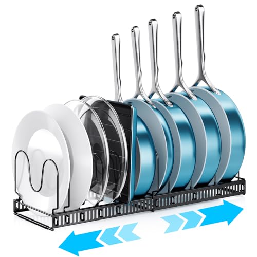 ORDORA Pots and Pans Organizer under Cabinet, Expandable 12'-23' Pot Lid Holder with 10 Adjustable...