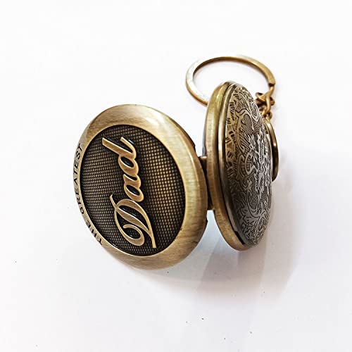 Image of Dad Pocket Watch Keychain Gift for Father - Vintage Father's Day Birthday Gift for Papa, Daddy & Father-in-Law, Classic Metal Keyring Keepsake for Men