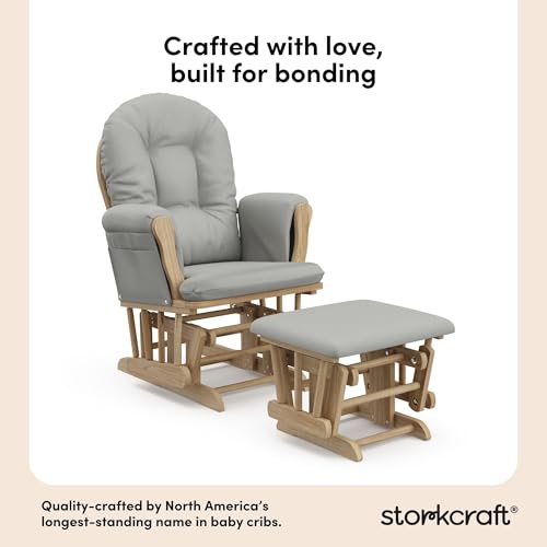 Image of Storkcraft Premium Hoop Glider & Ottoman (Natural /Light Gray) - GREENGUARD Gold Certified Nursery Glider, Solid Wood Craftsmanship, Smooth-Gliding Nursery Chair and Ottoman, Award-Winning