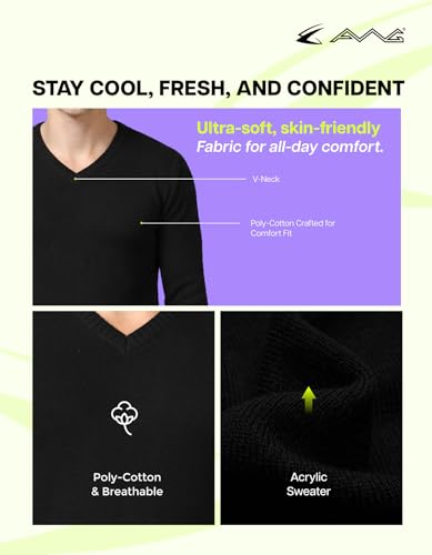 Image of AWG ALL WEATHER GEAR Men's Woolen V-Neck Full Sleeve Sweater