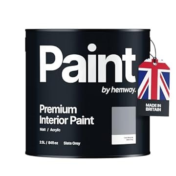 Hemway - Premium Interior Paint - Slate Grey 2.5 L | Indoor Matt Finish, Acrylic & Water-Based Emulsion | Quick Dry & High Coverage for the Kitchen, Bathroom & Bedroom