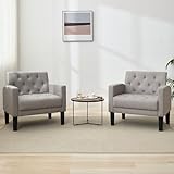 TYBOATLE Accent Chairs Set of 2 Comfy Living Room Chair Tufted Mid Century Modern Accent Chair, Cozy Upholstered Reading Arm Chair for Office, Bedroom (Light Grey, Set of 2)