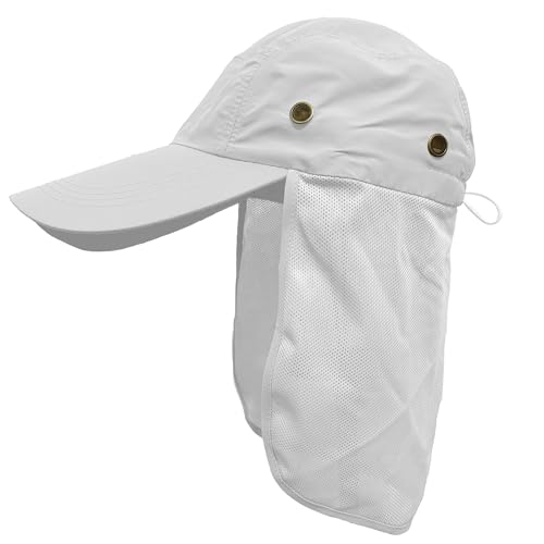 Gorra Nuca para Hombre y Mujer, Gorras y Sombreros Protección UV, Gorras de béisbol con Cubierta de Cuello Plegable y Secado Rápido, Talla 56-58cm (FR/ES, Letras, Talla única, Blanco)