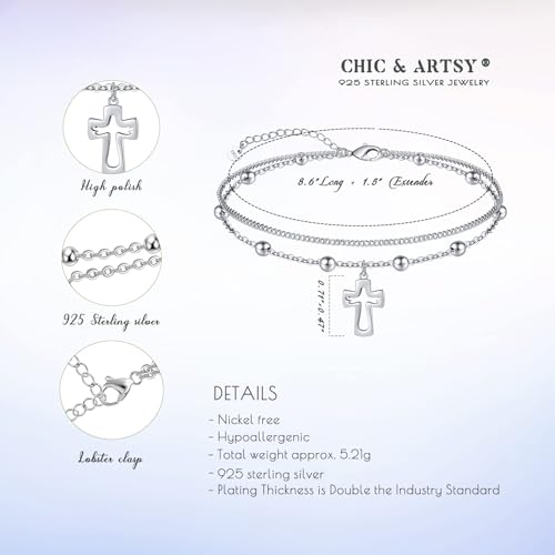 Image of CHIC & ARTSY Women Anklets S925 Sterling Silver Dainty Layered Anklet Bracelet Adjustable Multilayer Beach Ankle Bracelet Summer Jewelry for Women 10-11 Inches
