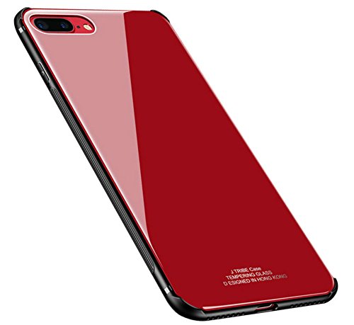 Kepuch Quartz Case for iPhone 7 Plus 8 Plus - Soft TPU + Back Cover Made of Tempered Glass for iPhone 7 Plus 8 Plus - Red