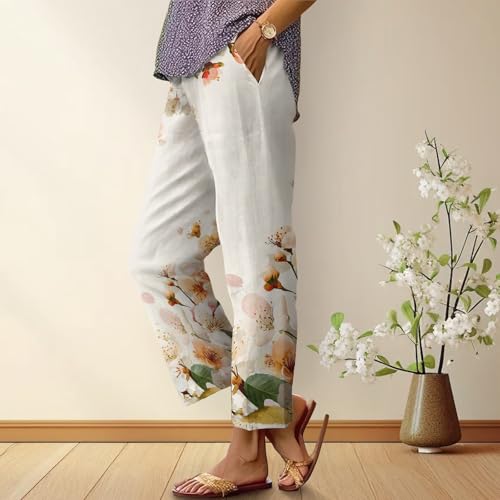 Boho Floral Graphic Pants Womens Summer Casual Straight Legs Pants Lightweight Comfy Elastic Trousers Daily Wear2