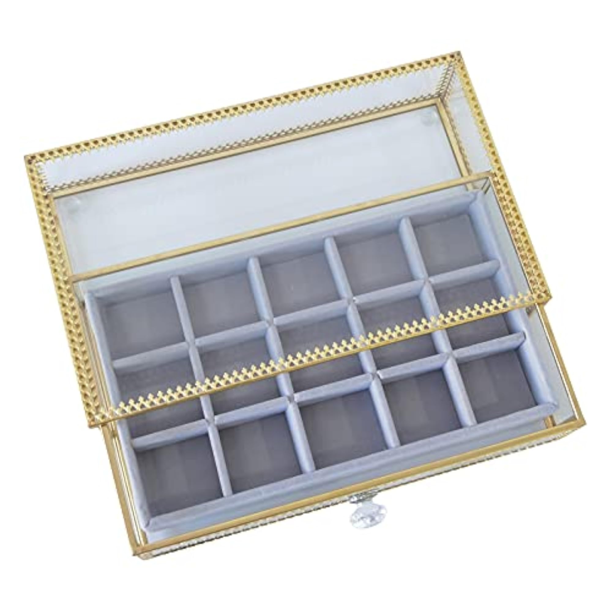 Velvety Glass Jewelry Organizer Box, Storage Showcase