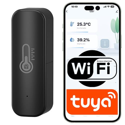 Sone Smart One Schwarzer WiFi Temperatur- & Luftfeuchtigkeitssensor – Kompakt, batteriebetrieben, App-gesteuert, Tuya/Smart Life kompatibel,...