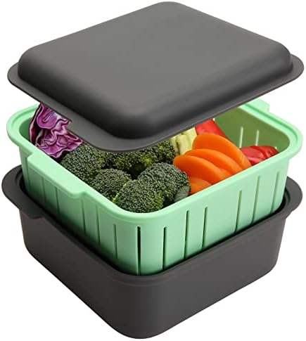 Microwave Steamer Cookware for Vegetables or Prep Meal Steam Fresh with Removable Strainer 1.35L, Silicone BPA Free Multifunctional Steamer Bowl Basket Food Container, 6x6x3 Inchs for 1-2 People