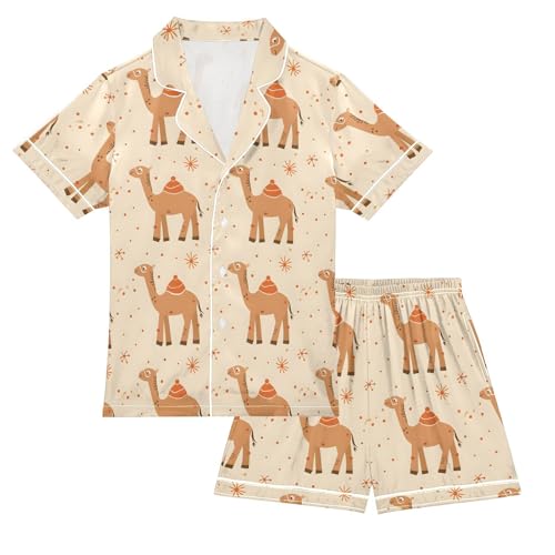 Animal Camel Pattern Pajamas Set Summer Button Down Sleepwear Pjs Sets Comfy Loungewear
