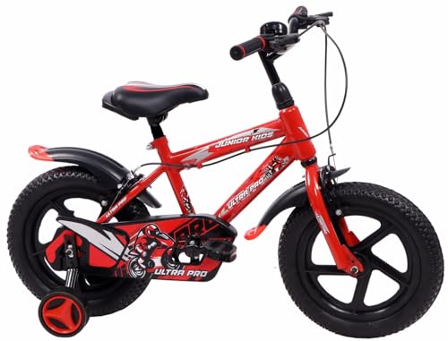 Image of JUNIOR KID BMX 14 Inch Kids Cycle with Rigid Suspension Side Wheels Ideal for 2 to 5 Years Boys and Girls Bicycle Red