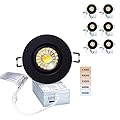 POPANU Canless Recessed Gimbal Downlight Rotatable-Spotlight 5 CCT 3 Inch Eyeball Ceilling Potlight, Dimmable Recessed Lights Fixture with Junction Box, 8W CCT Adjustable, Black Round Trim, 6 Pack