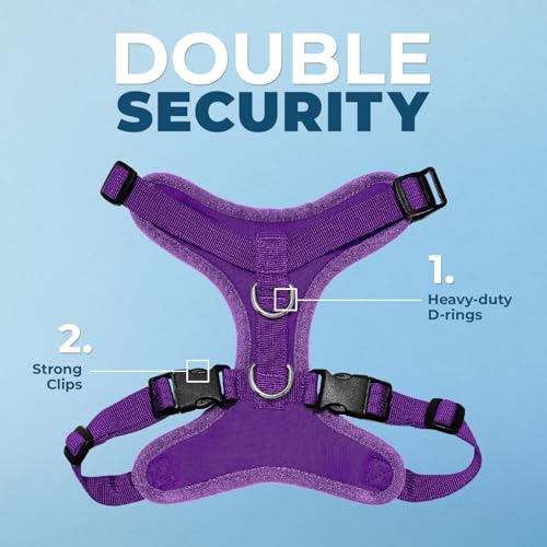 Image of Best Pet Supplies Voyager Step-in Lock Pet Harness w Reflective Pet Leash Combo Set with Neoprene Handle 5ft - Supports Small, Medium and Large Breed Puppies /Cats - Purple Set, L