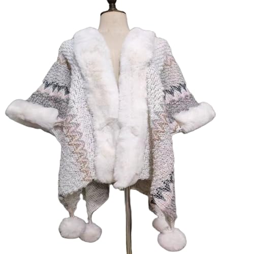 Capa poncho con cuello de piel para fotografia exterior chal grueso de invierno abrigo de mujer