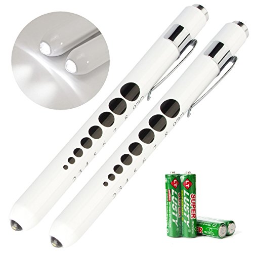 Nurse Pen Light with Pupil Gauge LED Medical Pen Lights for Nursing Students Doctors with Batteries 2pcs White