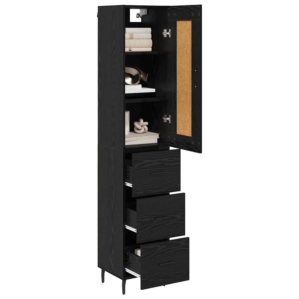 Highboard nero effetto rovere, 34,5 x 34 x 180 cm, in legno