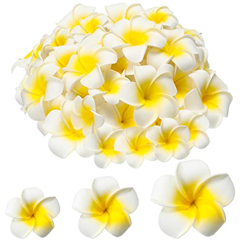 Crowye 160 Pieces Artificial Plumeria Flower White Foam Hawaiian Frangipani Petals Cap Hair Hat Wreath Floral Diy Crafts For Home Beach Wedding Party Decoration, White (1.6 Inch, 2.4 Inch, 3.2 Inch) #TOP21
