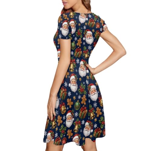 Image of Forchrinse Summer Dresses for Women Crew Neck Short Sleeve Midi Dress Casual Beach Vacation Sundress