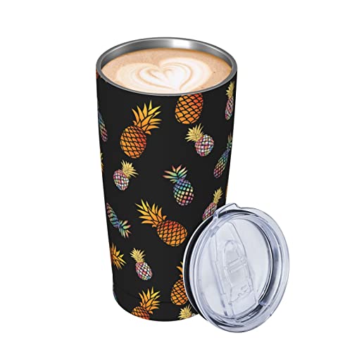 Gold- und Aquarell-Ananas-Becher mit Deckel und Strohhalm, 590 ml, Reise-Kaffeetasse, wiederverwendbar, lebensmittelecht, Vakuum-Wassergläser, Thermobecher, Edelstahl, isolierte Kaffeetassen,