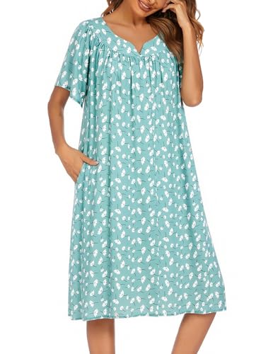 Image of Ekouaer Womens Nightgown Short Sleeve House Dress with Pockets-Floral Print Mumu Dress