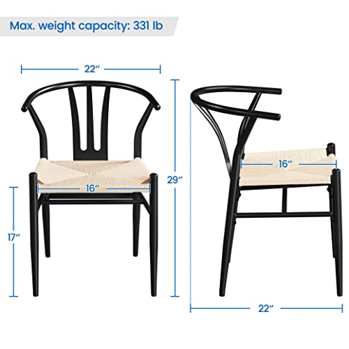 Yaheetech 2Pcs Weave Chair Mid-Century Modern Dining Chair Rattan Chair Wishbone Dining Chair Armchairs Black Dining Chair Accent Chair For Kitchen, Dining, Living Room Side Chairs Hemp Seat, Black #TOP2
