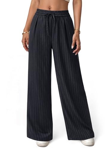 NIMIN Women's Pull On Wide Leg Pants - Drawstring Trousers for Work & Business Casual Comfort