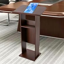 DYNAMI Movable Podium Wood Stand,Floor Standing Podium, Wooden Speaking Lectern with Wheels&Storage Shelf,for Church, Classroom, Office, RestaurantsBrown,26" W*15.7" D*47.7" H