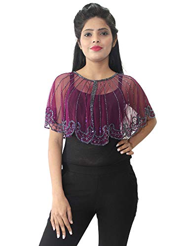 Image of Matelco Women's net Embellished Poncho Purple