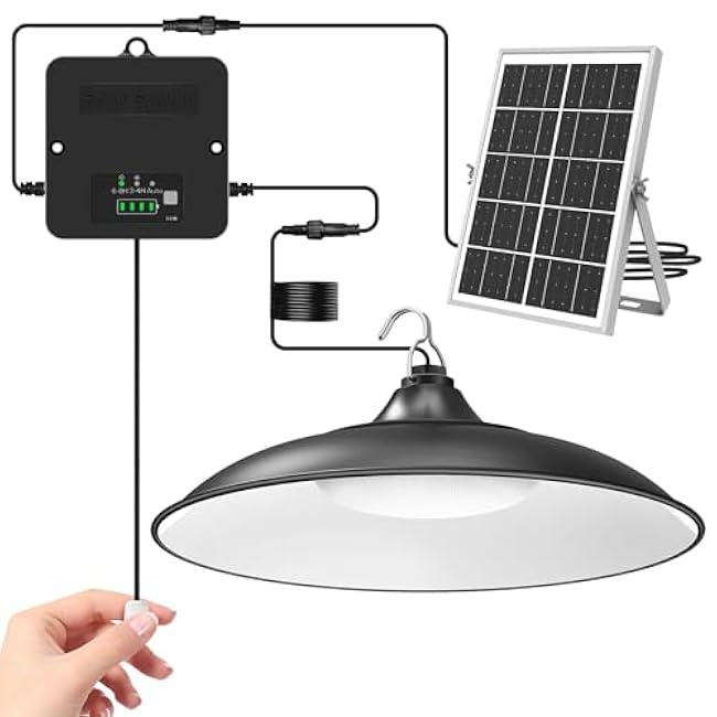 Solar Shed Light Indoor Outdoor, 2000LM Daytime Available Pendant Light with Pull String, Dusk to Dawn, 3 Lighting Modes Solar Lights Indoor, IP65 Waterproof for Barn, Gazebo, Shop, Garage